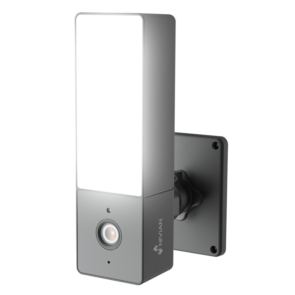 Nivian Kamera 2K - WiFi 2.4 GHz - Egnet til udendørs brug: IR op til 10 m - Hvidt spotlys på 1000 lm - Optagelse til MicroSD kort eller Cloud - TUYA Smart / Google / Alexa kompatibel