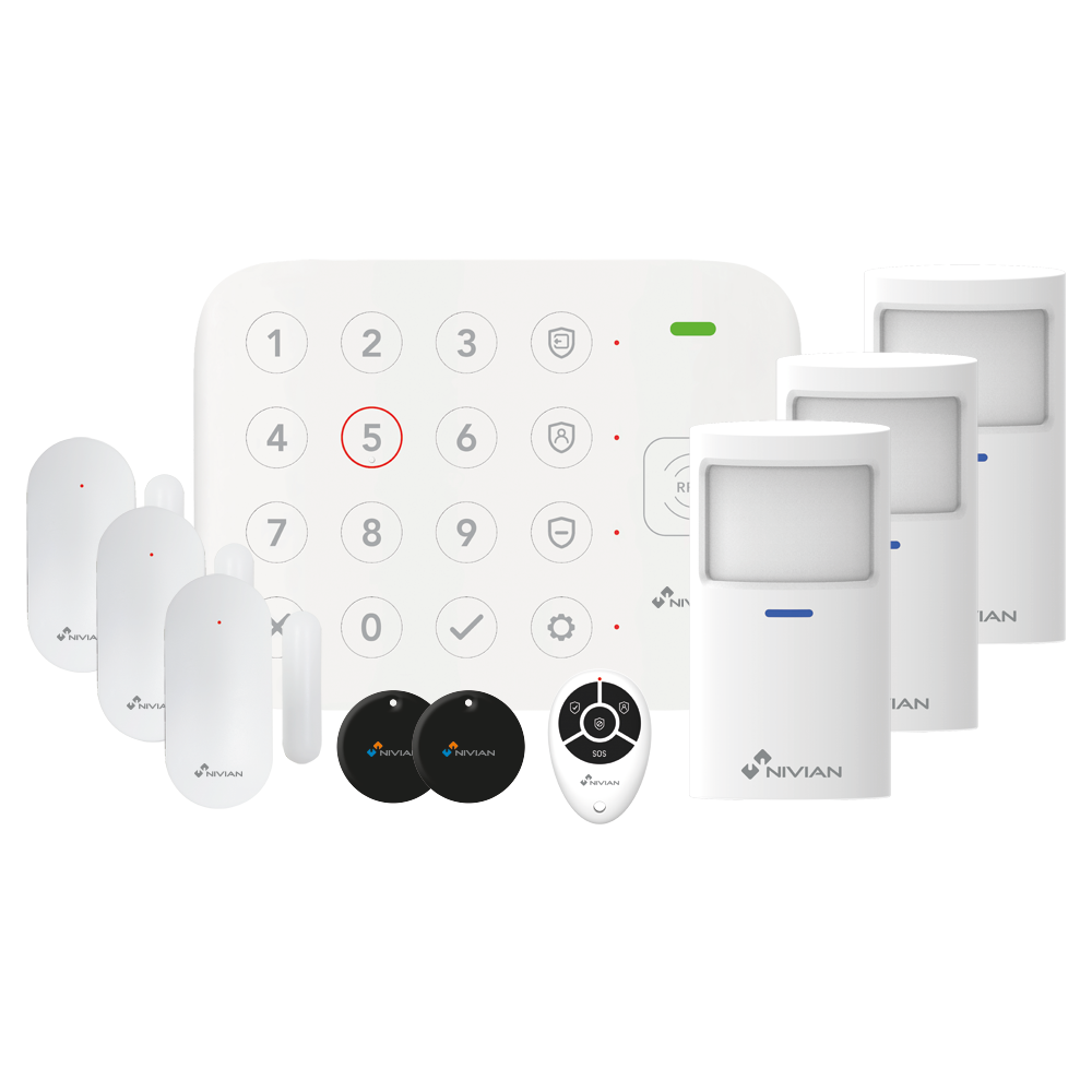 Nivian Smart WiFi trådløst alarmanlæg - Tastatur og RFID-læser - Kommunikation via WiFi - Trådløs 433 MHz - Op til 64 trådløse enheder - Kompatibel med Tuya-platformen