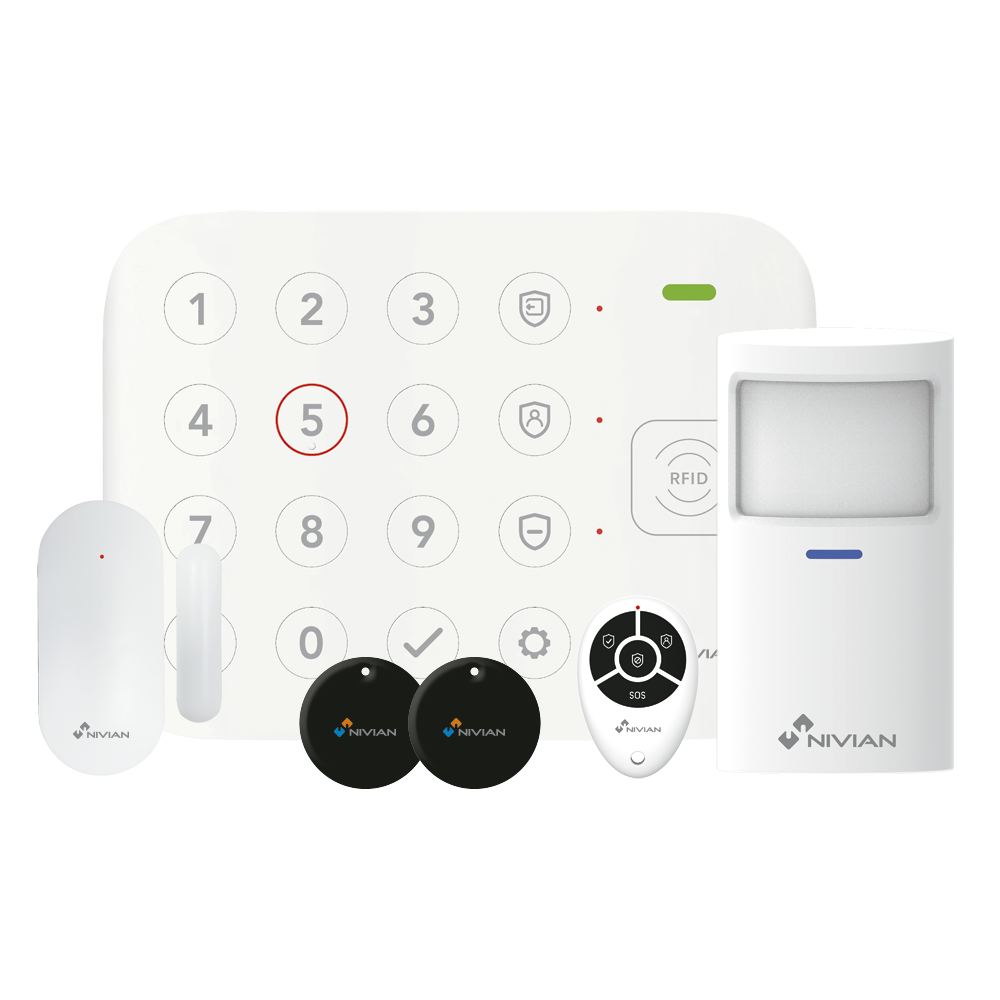 Nivian Smart trådløst WiFi alarmsæt - Tastatur og RFID læser - WiFi kommunikation - Trådløs 433 MHz - Op til 64 trådløse enheder - Kompatibel med Tuya platformen