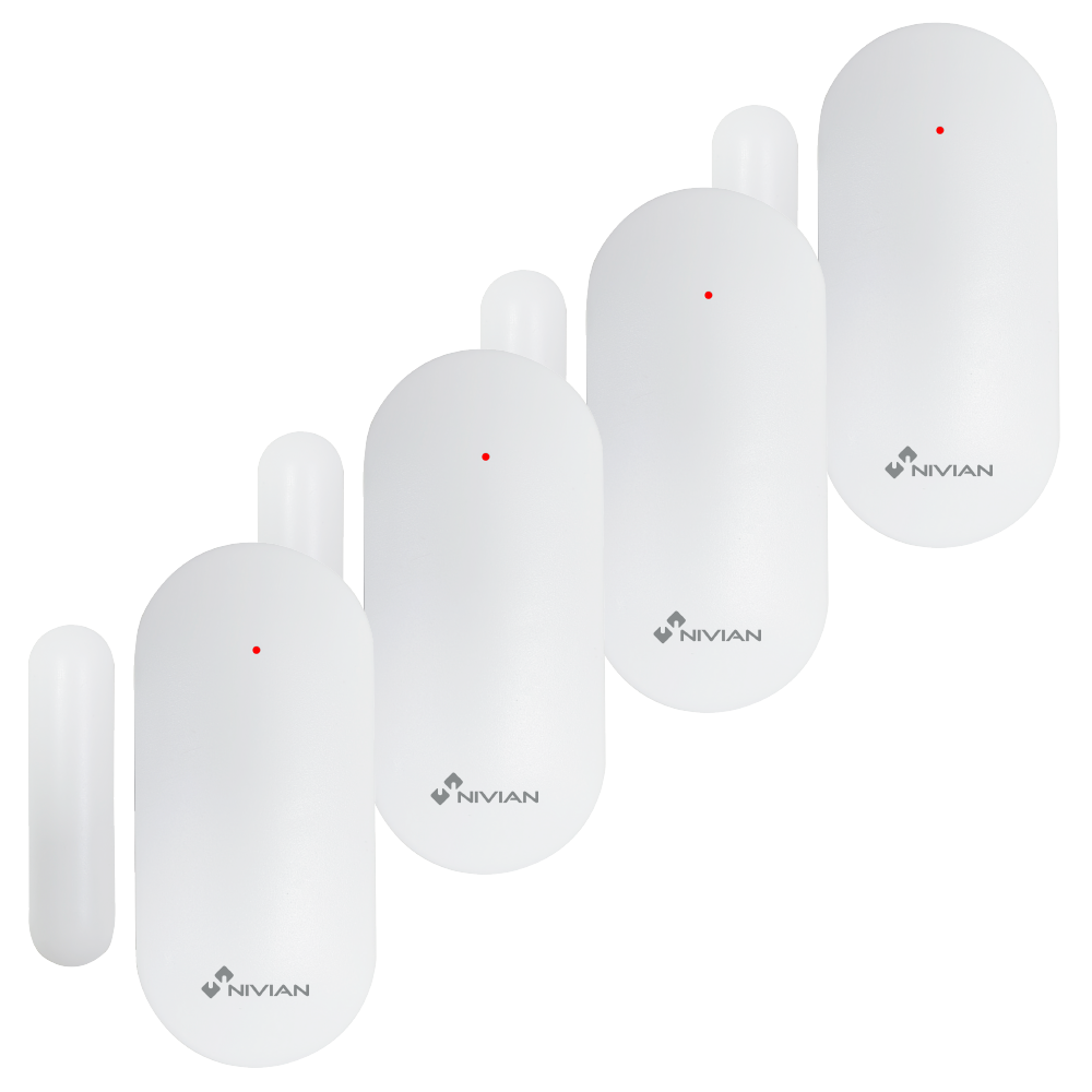 Nivian Smart - Magnetkontakt til døre og vinduer - Installation med dobbeltklæbende tape - LED indikator - Trådløs 433MHz - Kompatibel med Nivian Smart alarm panel