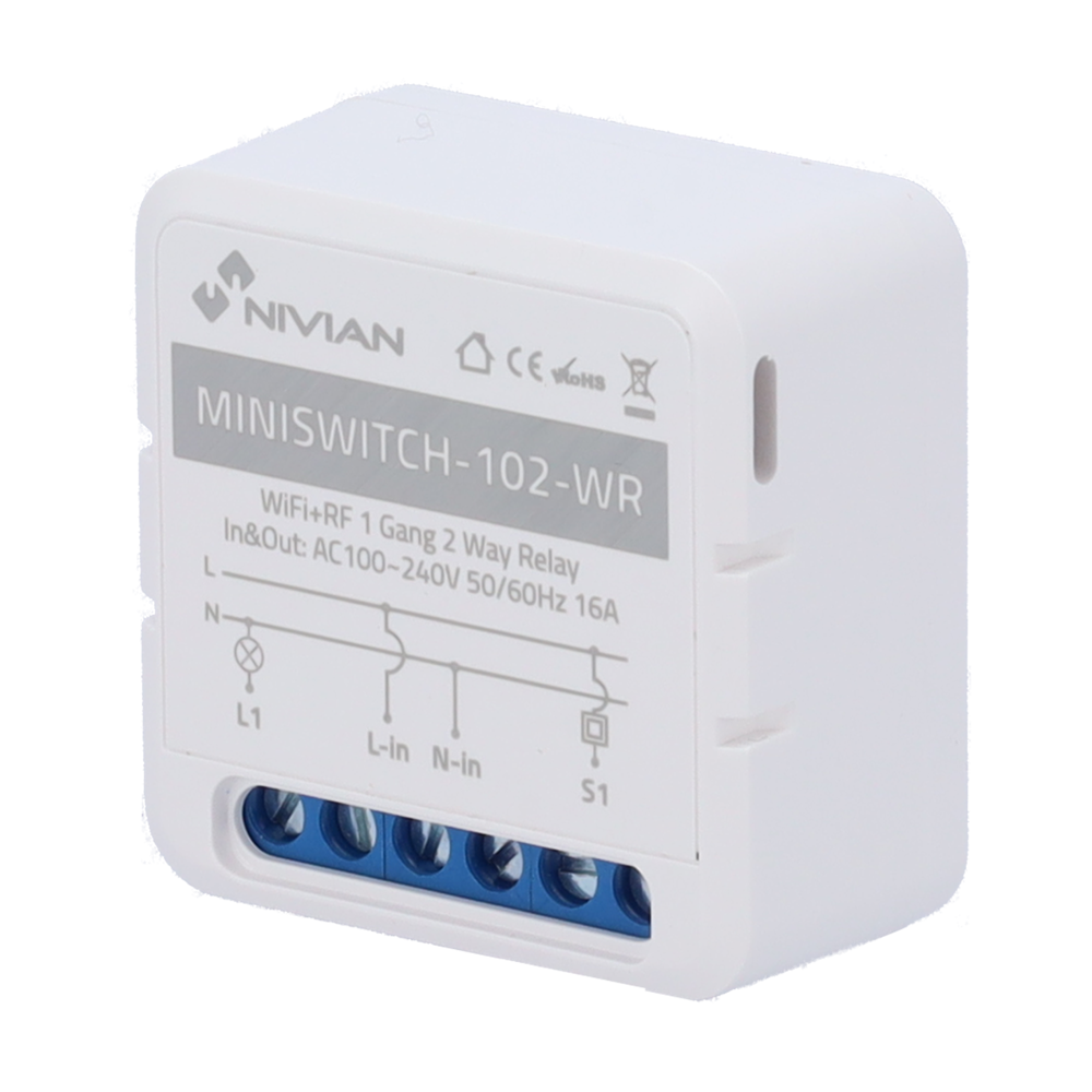Intelligent relæ til 1 linje - WiFi 2.4 GHz IEEE802.11 b/g/n - Maksimal belastning 16A - Overspændingsbeskyttelse - Kompatibel med TUYA Smart - Kompatibel med Alexa og Google Assistant