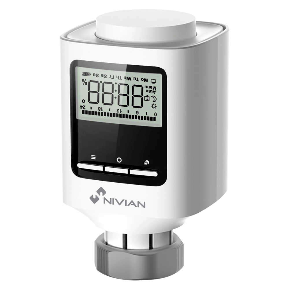 Intelligent radiatorventil - Radioforbindelse med NVS-THERMOSTAT - Temperaturkontrol per rum - Universelle ventiladaptere - Kompatibel med TUYA Smart - Kompatibel med Alexa og Google Assistant