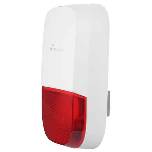 Nivian Smart - Udendørs sirene - Strømforsyning 12VDC/1A - Advarselsblink / Sirene 95dB - Trådløs 433MHz - Kompatibel med Nivian Smart Alarmpanel