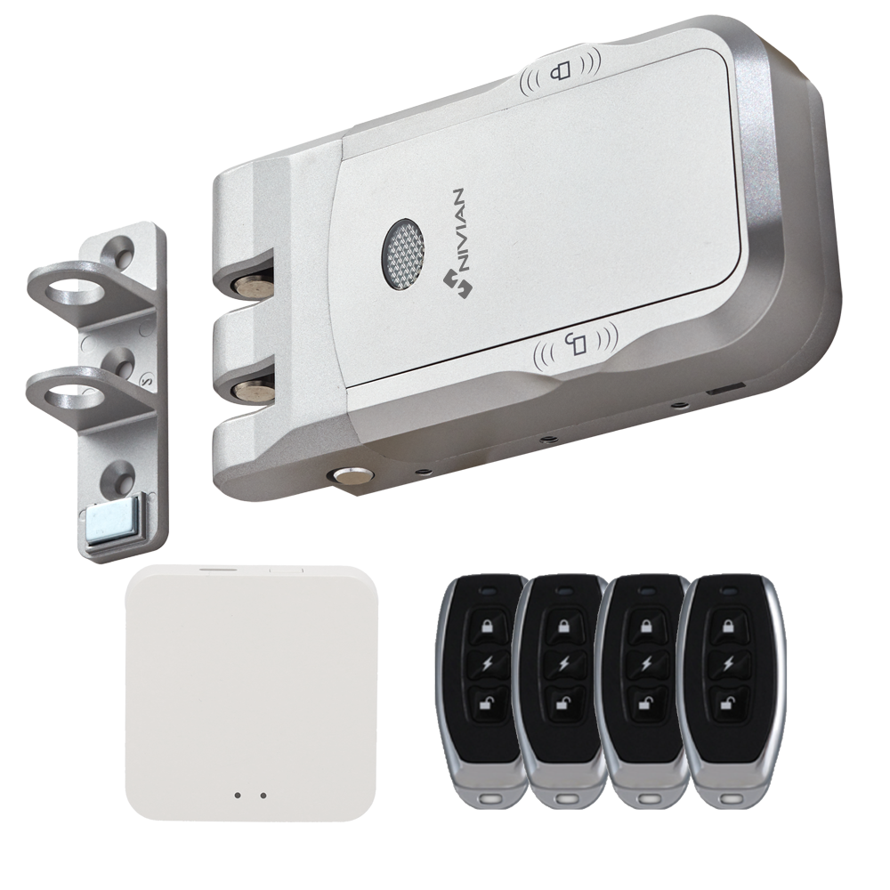 Usynlig WiFi dørlås - Åbning via fjernbetjening og APP - Overflademontering på enhver dør - Dobbelt motor (backup ved fejl) - Dobbelt batteri (backup til hovedbatteri) - Automatisk lukning med dørsensor
