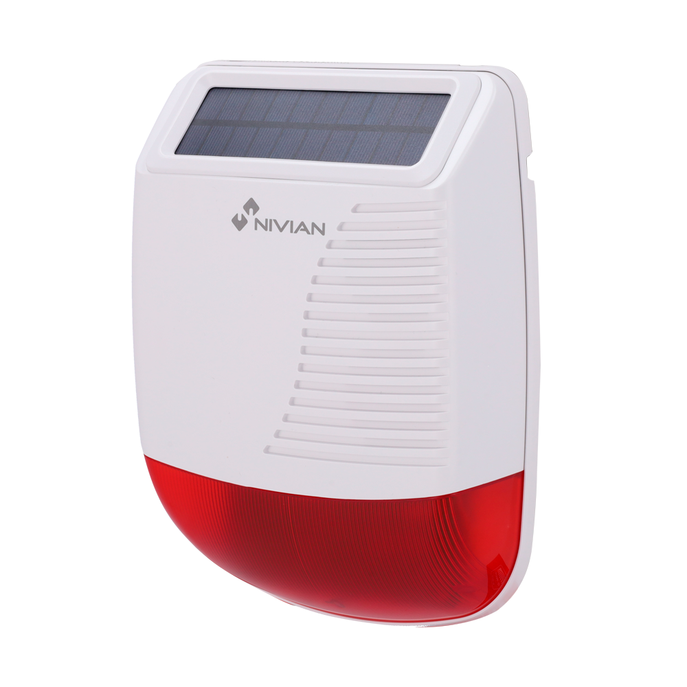 Nivian Smart - Udendørs solsirene - Integreret solpanel - Advarselslyste / Sirene 120dB - Trådløs 433MHz - Kompatibel med Nivian alarmsæt