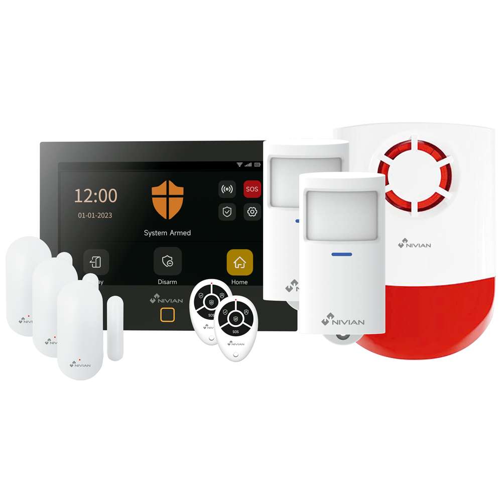 Nivian Smart WiFi + GSM alarmanlæg - Touch-tastatur - WiFi og GSM-kommunikation 4G - Trådløs 433 MHz - Op til 166 trådløse enheder - Kompatibel med Tuya-platformen
