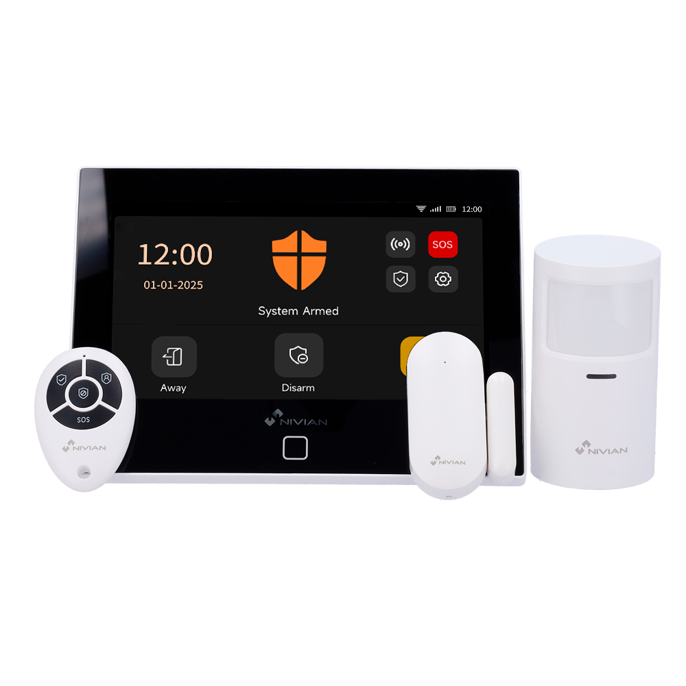 Kit de alarma WiFi + GSM Nivian Smart - Teclado táctil - Comunicación WiFi y GSM 4G - Inalámbrico 433 MHz - Hasta 166 dispositivos inalámbricos - Compatible con la plataforma Tuya