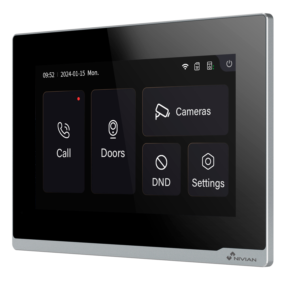 Ekstra Nivian Video Dørmonitor 2 Ledere - WiFi monitor 2 ledere - Ekstra skærm - Vægmonteret 7" touchscreen monitor - Tuya App / Fjernstyret åbning og opkald