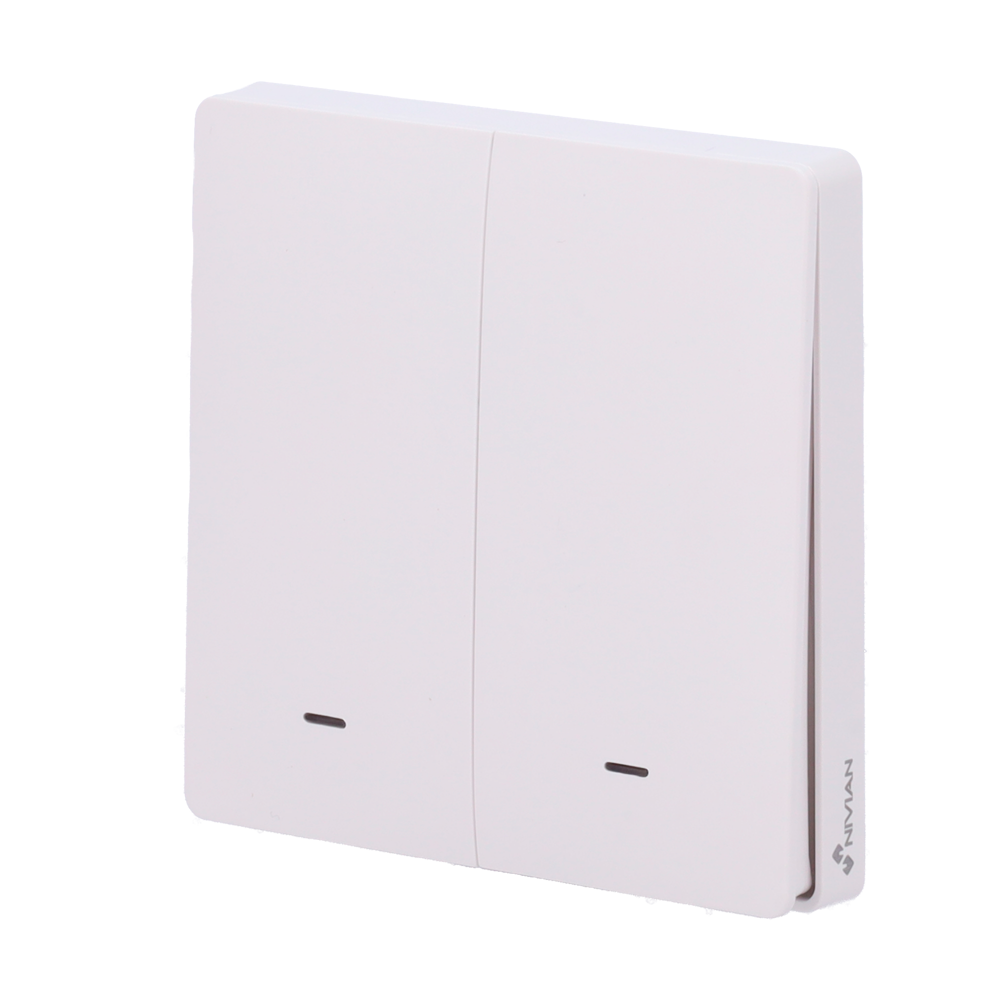 Intelligent vægkontakt 2 linjer - WiFi 2.4 GHz IEEE802.11 b/g/n - Maksimal belastning 10A (per linje) - Overspændingsbeskyttelse - Kompatibel med TUYA Smart - Kompatibel med Alexa og Google Assistant