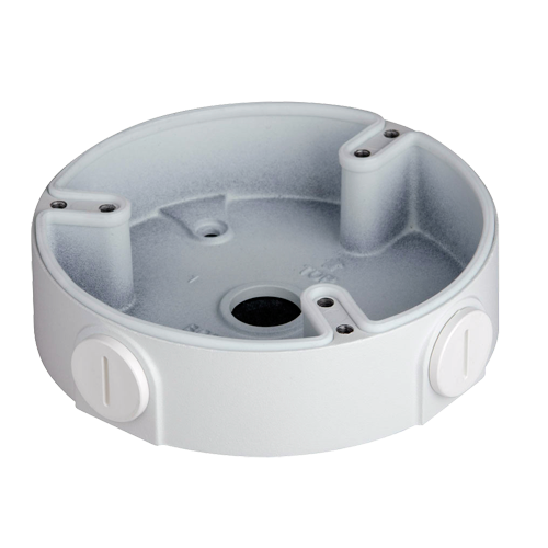 Junction box - Til dome kameraer - Egnet til udendørs brug - Væg eller loft montage - Kabelgennemføring - Hvid farve 34 (H) x 122 (Ø) mm