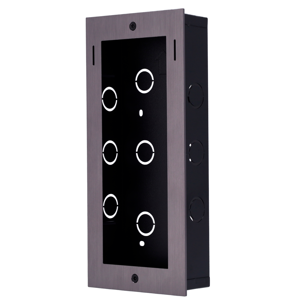 Frontpanel og indbygningsboks - Akuvox-specifik AK-X912S - Panel: 273 (H) x 126 (B) x 3 (D) mm - Boks: 264 (H) x 116 (B) x 45 (D) mm - Fremstillet af aluminium og galvaniseret stål