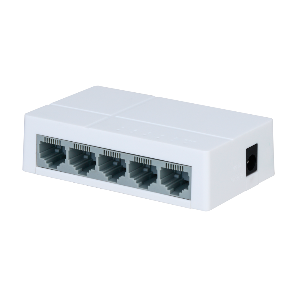 Branded Fast Ethernet Switch - 5 porte RJ45 - Hastighed 10/100Mbps - Forbedret buffering til videostreaming - Plug and Play - Metalkabinet for øget robusthed