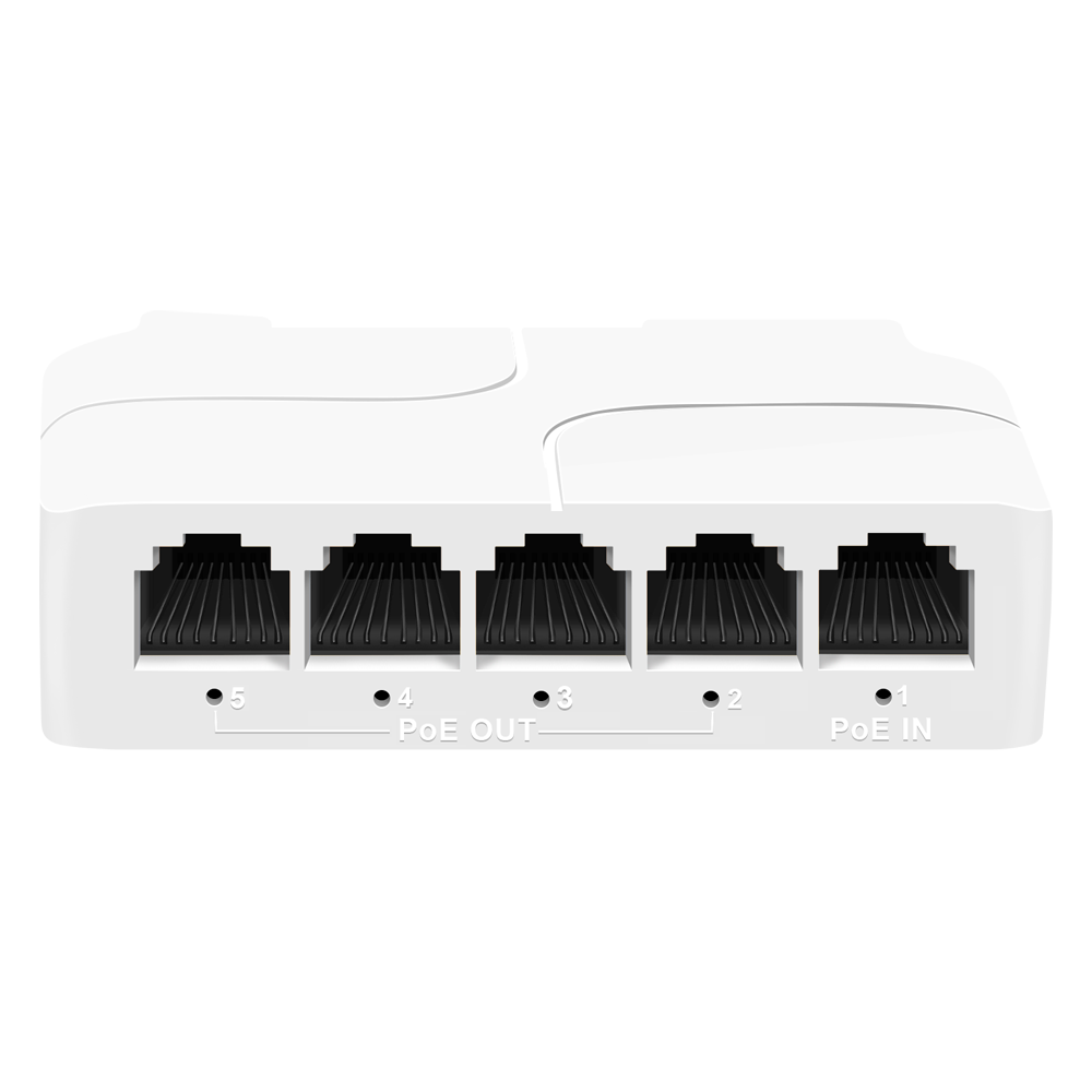 PoE-forlænger DIN - Øg PoE-området - IEEE 802.3 af/at/bt - Udgangseffekt 60 W (port 2) og resten 30 W - 4 porte 10/100 Mbps