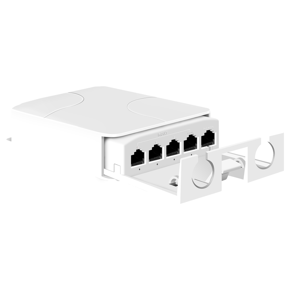 Udendørs PoE-forlænger - Øg PoE-området - IEEE 802.3 af/at/bt - Udgangseffekt 60 W (port 2) og resten 30 W - 4 porte 10/100 Mbps
