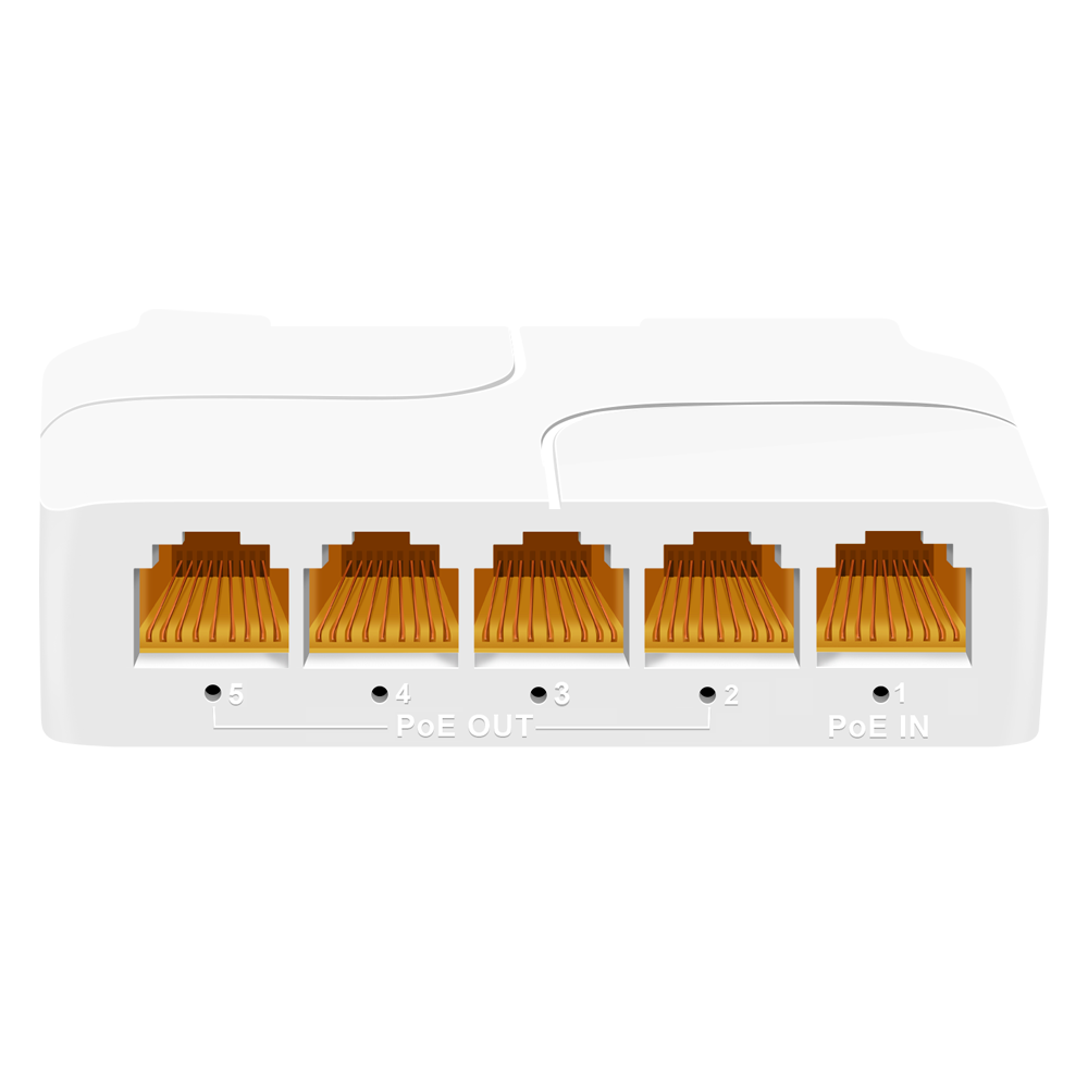 PoE-forlænger DIN - Øg PoE-området - IEEE 802.3 af/at/bt - Udgangseffekt 60 W (port 2) og resten 30 W - 4 porte 10/100/1000 Mbps