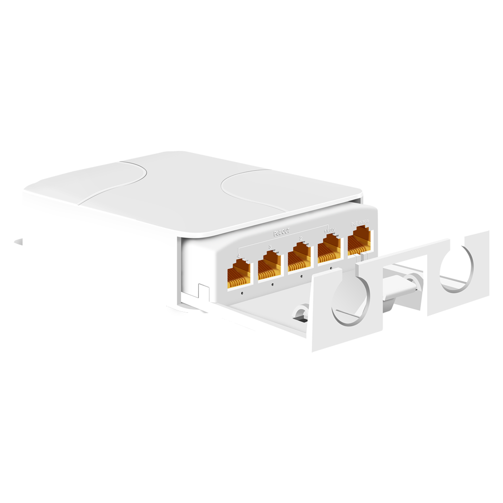 Udendørs PoE-forlænger - Øg PoE-området - IEEE 802.3 af/at/bt - Udgangseffekt 60 W (port 2) og resten 30 W - 4 porte 10/100/1000 Mbps