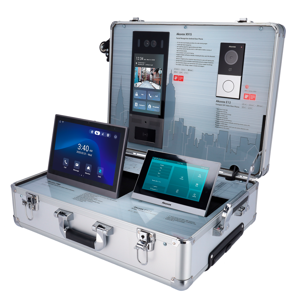Demonstrationskuffert - Akuvox video dørtelefoner - WiFi router og PoE switch - Gratis Akuvox Cloud Services licens - Plug & Play - Kuffert: 540 (H) x 386 (B) x 178 (D) mm