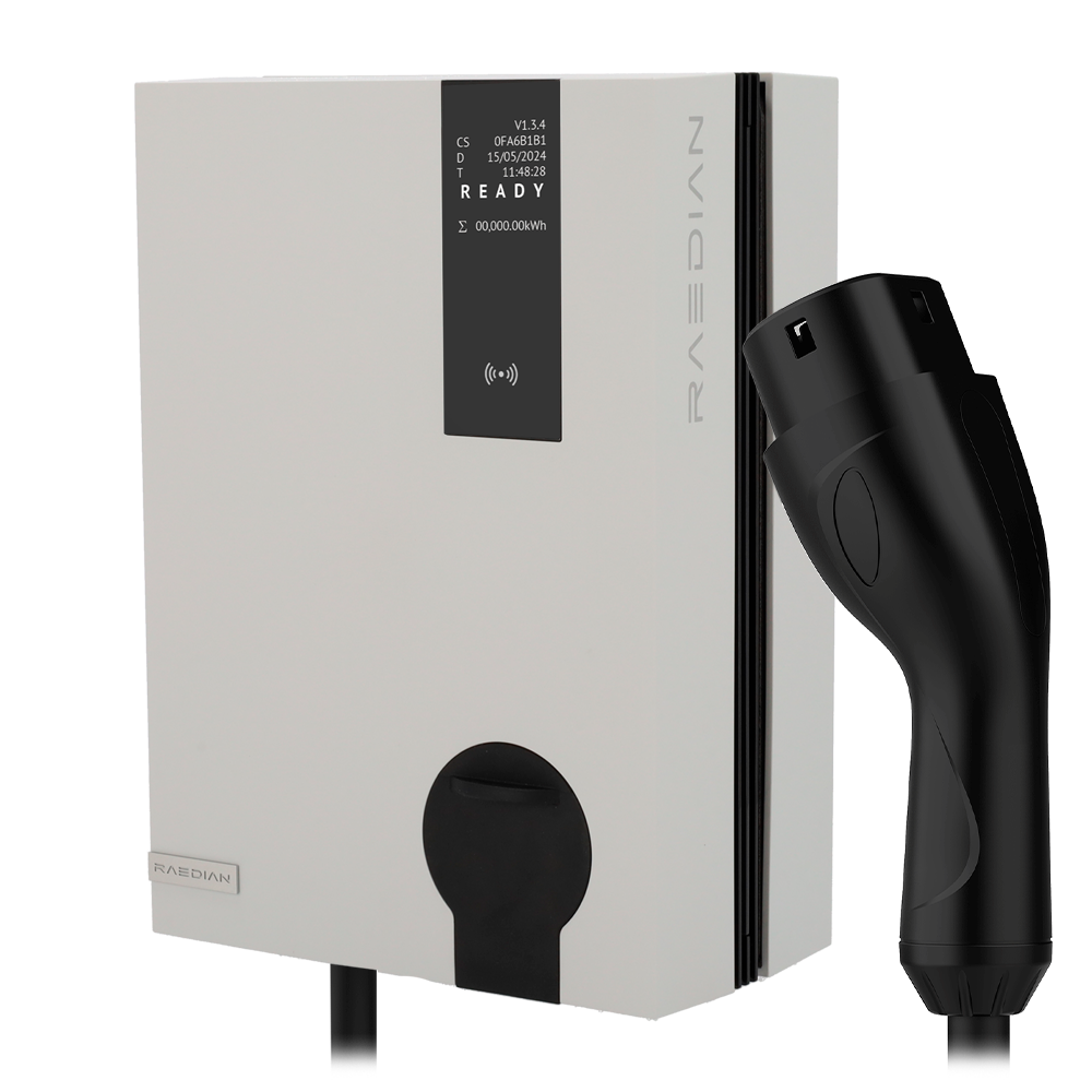 Lader til elektriske køretøjer - Effekt 7,4 kW / 32A / Enfaset - Connector type 2 - Beskyttelse IP55, IK10 - Overvågning fra APP - Hvid farve | 5m kabel