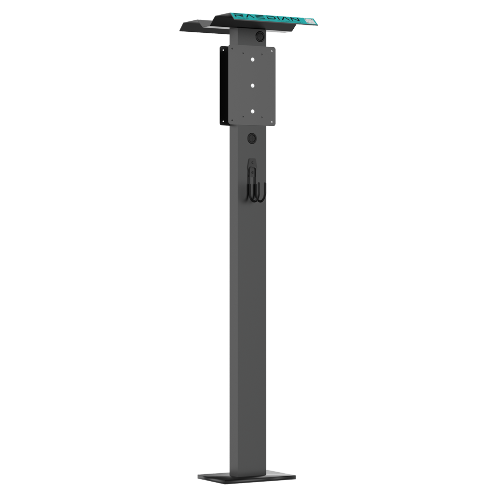 Sokkel til ellader - Kompatibel med RAEDIAN NEO/NEX/NORA - Sokkel med tag - Holder til ladeslange - Aluminium - Skruer inkluderet