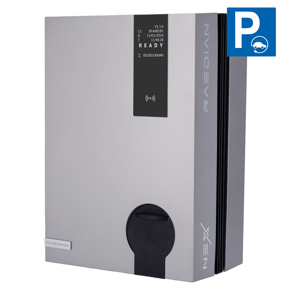 Lader til elbiler - Effekt 22kW / 32A / Trefaset - Connector type 2 | Socket Shutter - Beskyttelse IP55 - Overvågning fra APP og portal - Skalerbar : Sølvfarve