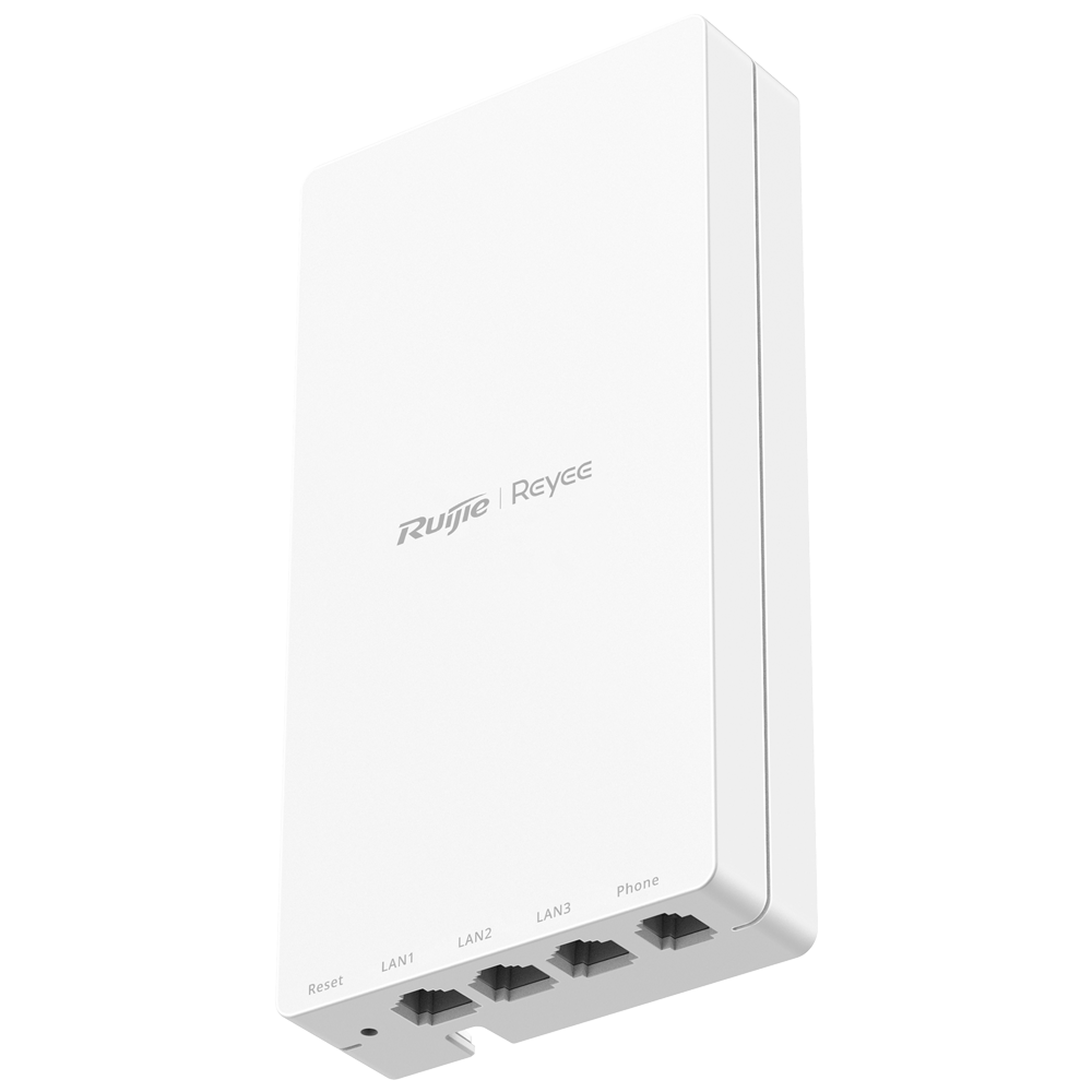 Reyee e-Lighten PON - Wi-Fi Omnidirektional Væg AP 5 - Understøtter 802.11 b/g/n/ac Wave 1 og 2 2.4GHz og 5GHz - Transmissionshastighed op til 1167 Mbps - 3x Porte RJ45 Gigabit 1x Port RJ11 Telefoni - 1 x SC PON Uplink Port 1G