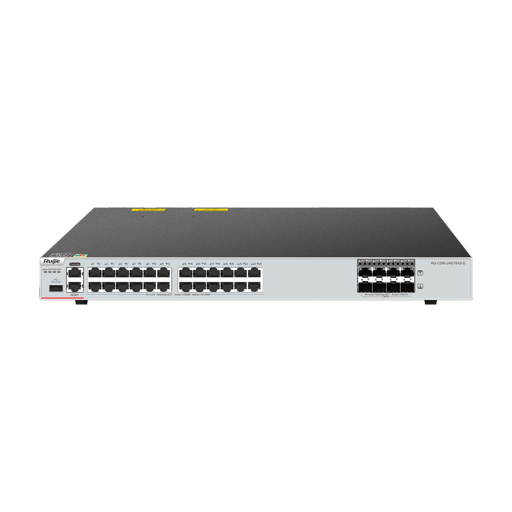Ruijie Switch Cloud Manageable L3 - 24 porte RJ45 + 8 SFP+ porte - 24 Gigabit Porte + 8 Porte 1/10G - VLAN/Port Isolation/STP/RSTP/ACL/QoS/RIP/BGP - LACP/DHCP Snoop/IGMP Snoop/RIP/OSPFv2-v3/BGP4 - Racking