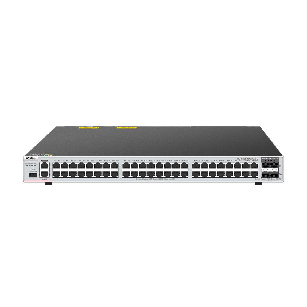 Ruijie Switch Cloud Manageable L3 - 48 porte RJ45 + 4 SFP+ porte - 48 Gigabit porte + 4 porte 1/10G - VLAN/Port Isolation/STP/RSTP/ACL/QoS/RIP/BGP - LACP/DHCP Snoop/IGMP Snoop/RIP/OSPFv2-v3/BGP4 - Rackmontering