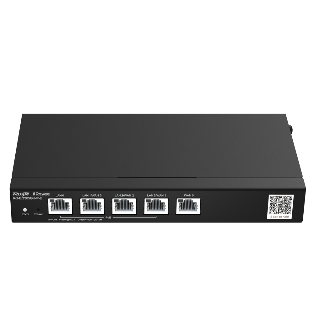Reyee Router PoE Cloud Controller - 4 PoE+ LAN Porte + 1 WAN Port - 5 RJ45 10/100/1000 Mbps Porte - Understøtter op til 4 WAN til failover eller balancering - Op til 1500 Mbps båndbredde - VPN server IPSec, L2TP, PPTP, OpenVPN