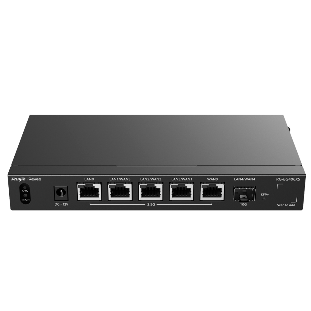 Reyee Router Cloud - 5 RJ45 2.5G Porte + 1 10Gigabit SFP+ - Grundlæggende Firewall Funktioner - Understøtter op til 5 WAN til failover eller balancering - Op til 2500 Mbps båndbredde - Op til 400 anbefalede brugere