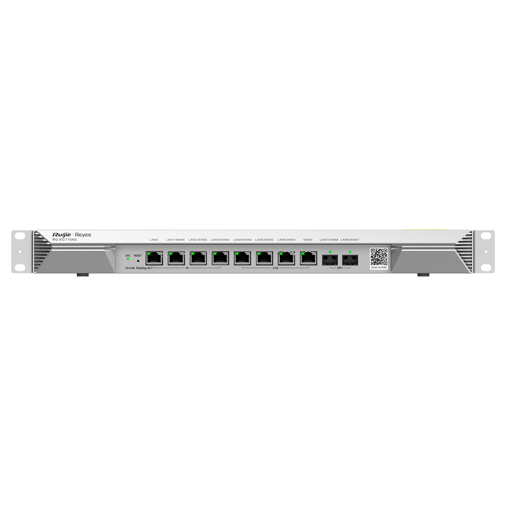 Reyee Router Cloud - 8 RJ45 Porte + 2 SFP+ 10Gigabit - Grundlæggende Firewall Funktioner - Understøtter op til 7 WAN til failover eller balancering - Op til 3000 Mbps båndbredde - Op til 700 anbefalede brugere