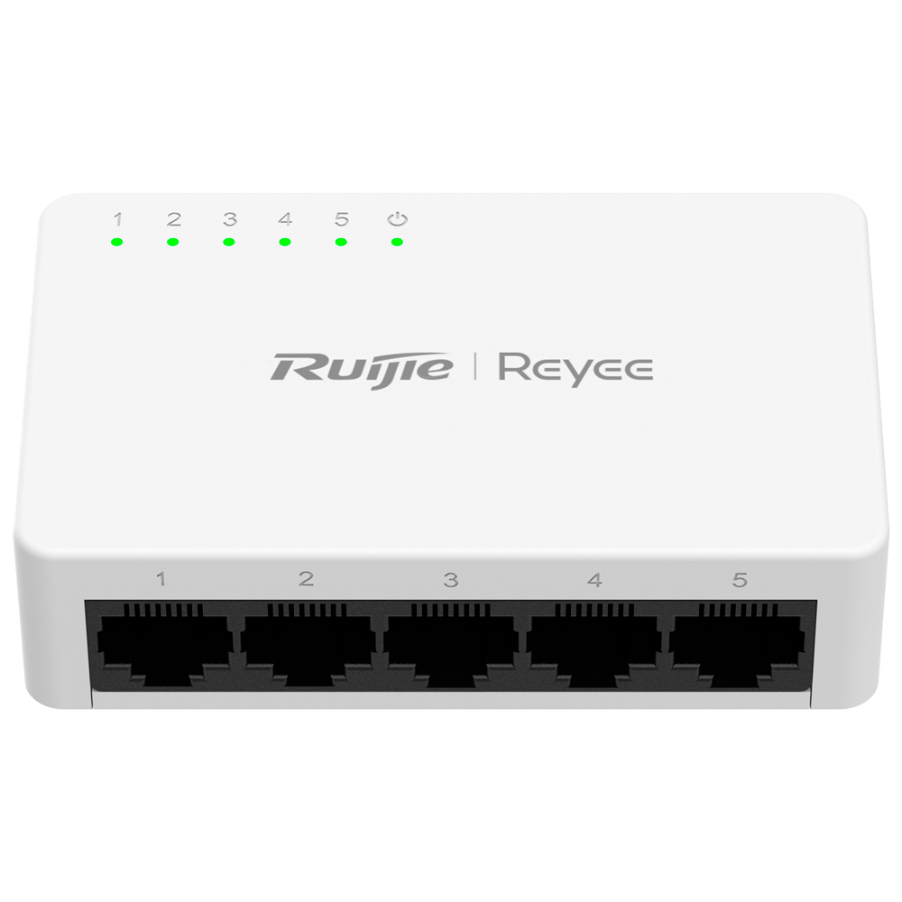 Reyee Switch Desktop - Plastik Kabinet - 5 porte RJ45 - Hastighed 10/100Mbps - Plug and Play - Energibesparende teknologi