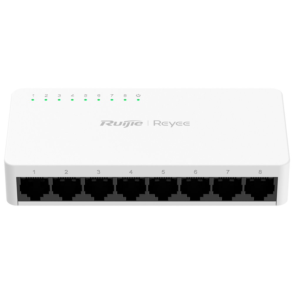 Reyee Switch Desktop - Plastik Kabinet - 8 porte RJ45 - Hastighed 10/100Mbps - Plug and Play - Energibesparende teknologi