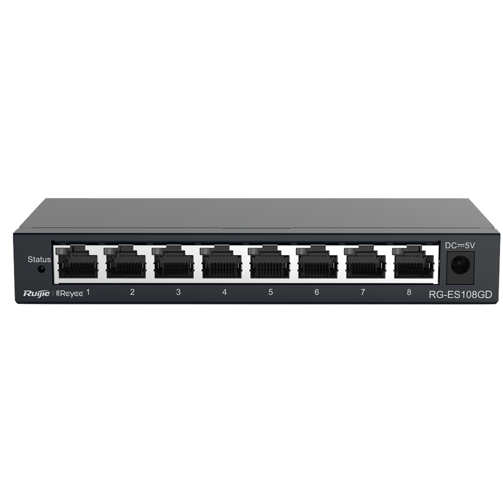Reyee Switch Desktop - Metalhus - 8 porte RJ45 - Hastighed 10/100/1000Mbps - Plug and Play - Strømbesparende teknologi