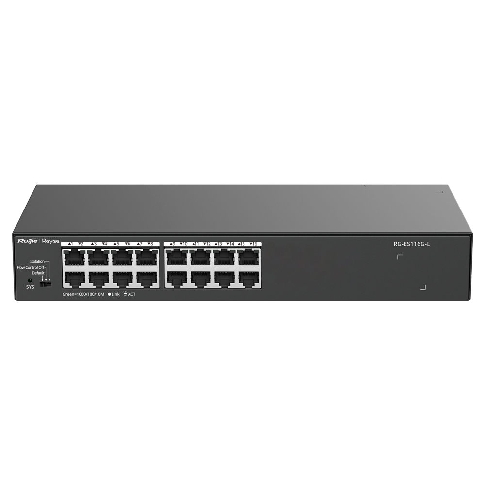 Reyee Switch Desktop - Metalhus - Rack-monterbar - 16 porte RJ45 - Hastighed 10/100/1000Mbps - Plug and Play - Strømbesparende teknologi