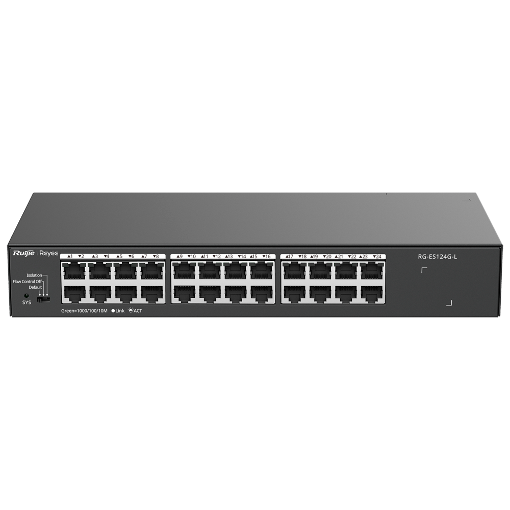 Reyee Switch Desktop - Metal Kabinet - Racking - 24 RJ45 porte - Hastighed 10/100/1000Mbps - Plug and Play - Energibesparende teknologi