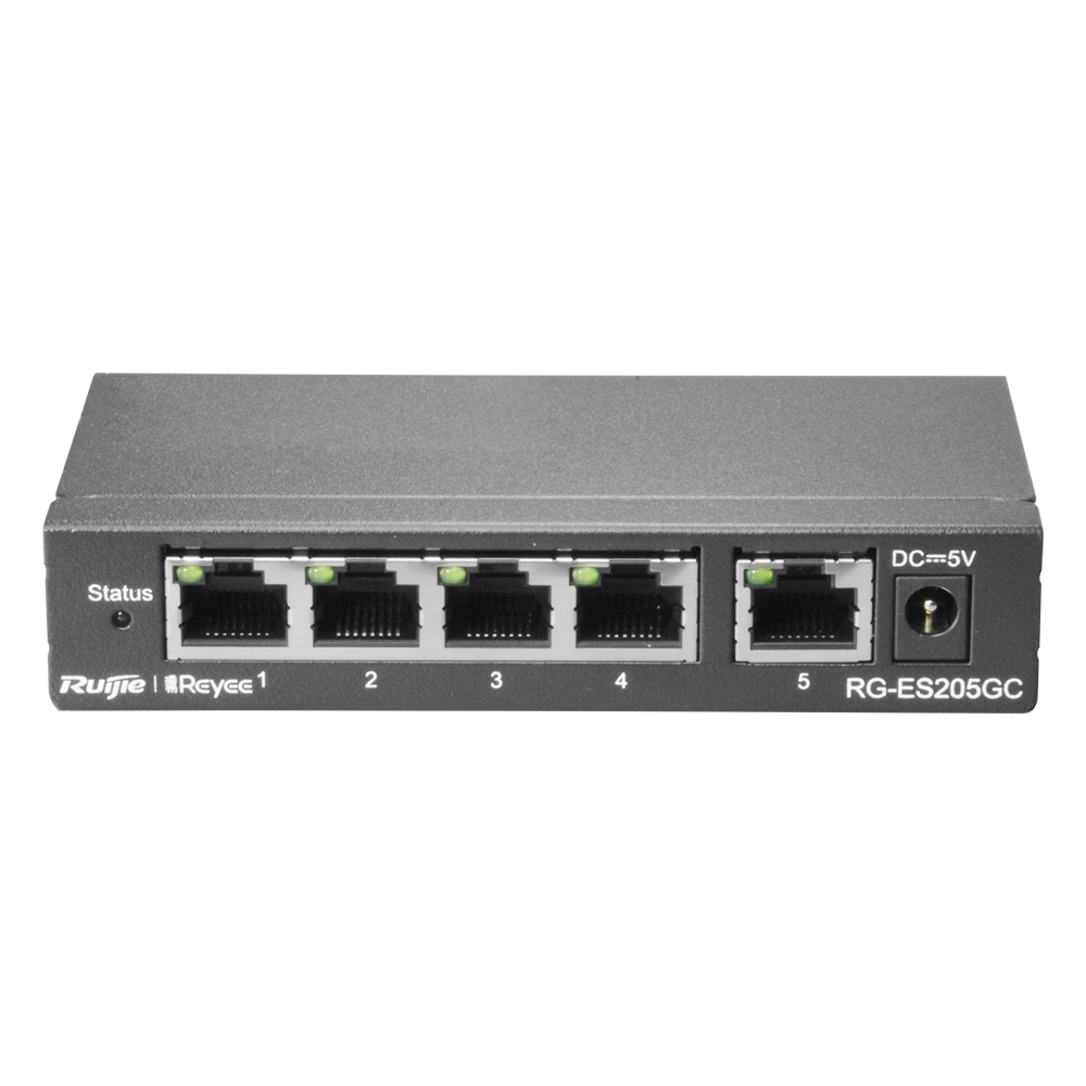 Reyee Switch Cloud - 5 RJ45 Gigabit porte - Port hastighed 10/100/1000 Mbps - Plug & Play - VLAN/Port Isolation/Loop Detection - Port Speed Limit