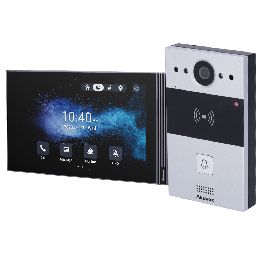 Android video intercom kit - IP | Panel og monitor - Krystalklart tovejs lyd - EM/MF og NFC læser | Standard PoE - 2 relæudgange : Hærværkssikret - Tilslutning via Cloud