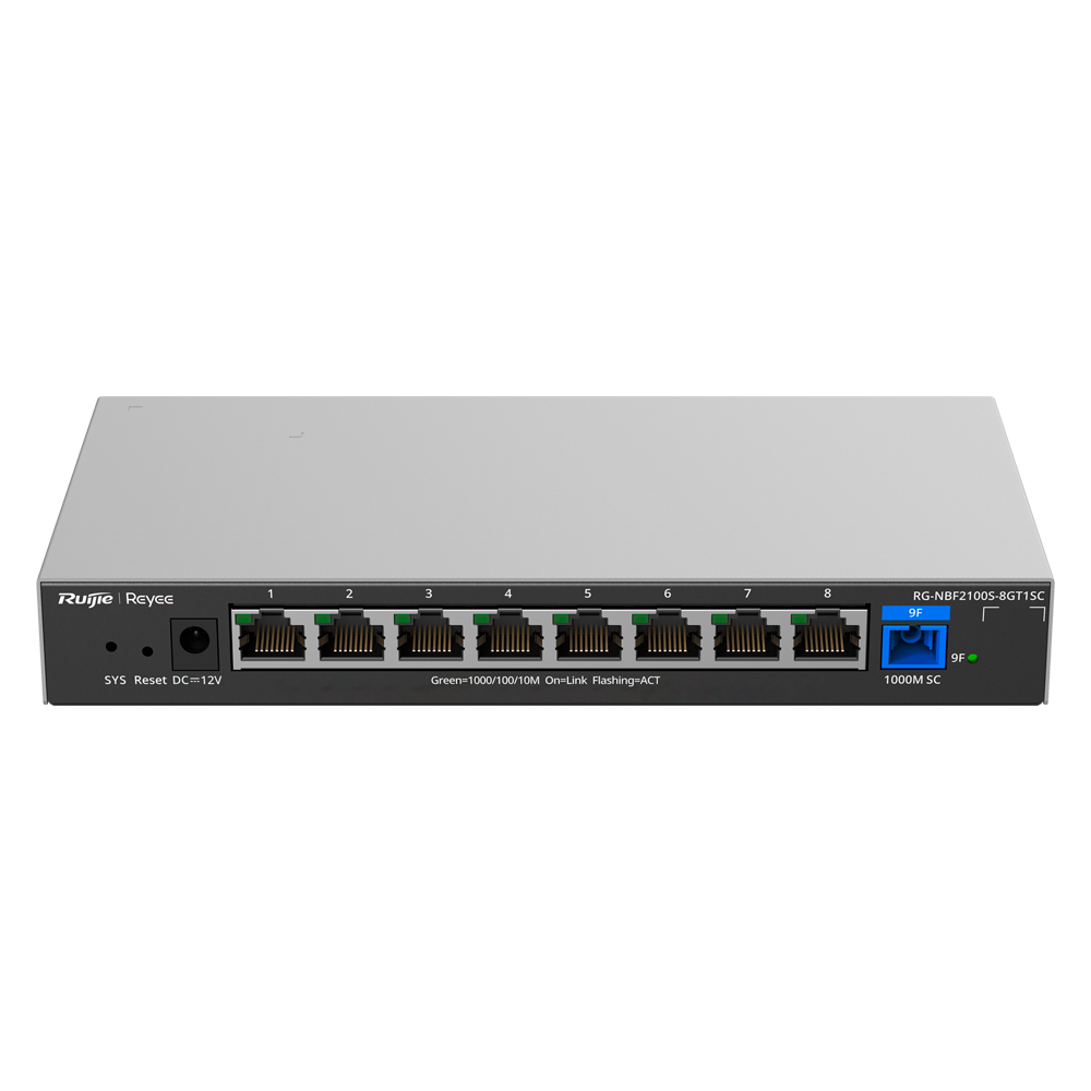 Reyee E-Lighten Switch Cloud Layer 2 - 8 RJ45 Gigabit porte - 1 Optisk Port SC 1G (PON) - Hastighed 10/100/1000Mbps - VLAN/Port Isolation/Loop Prevention - DHCP Snooping/Port Mirroring