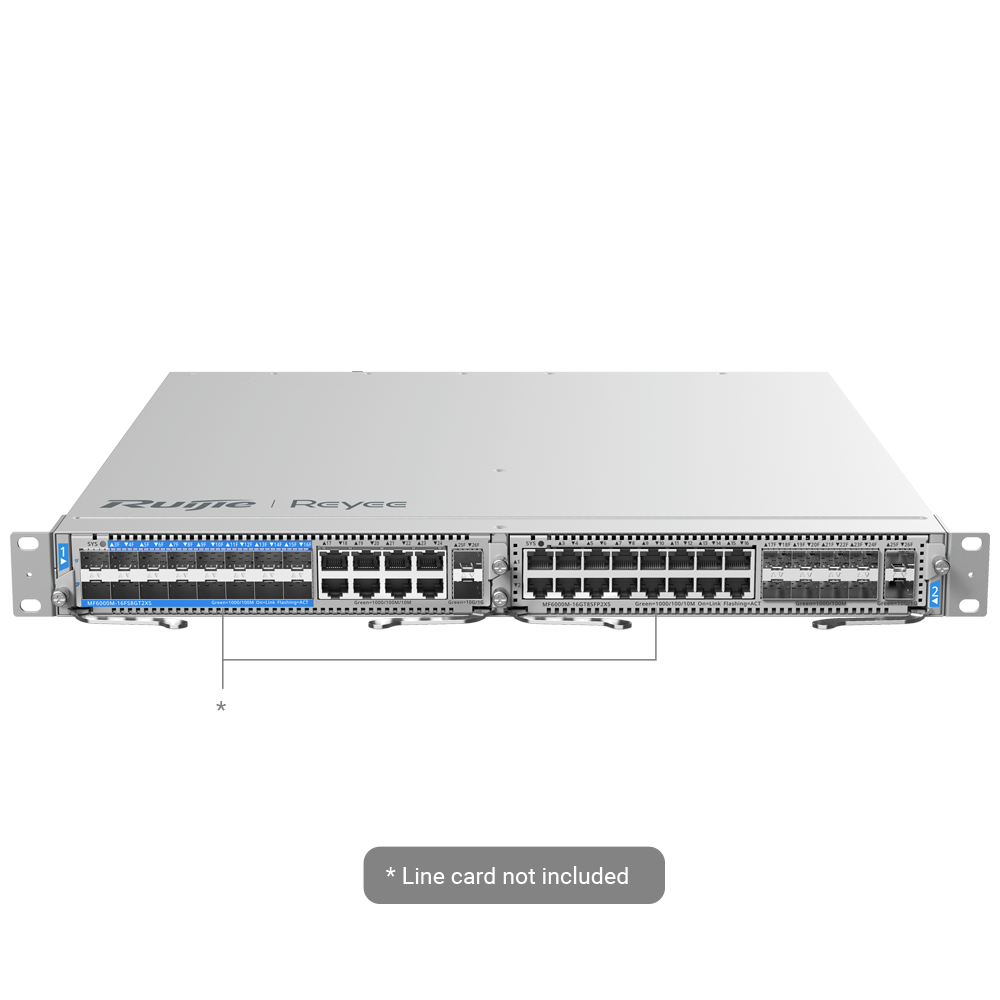 Reyee E-Lighten modulær chassis switch Layer 3 - 2 udvidelsespladser (samlet størrelse 1U) - Op til 16 E-Lighten splitning & Ethernet porte - Op til 48 RJ45 porte / 16 SFP GE / 4 SFP+ - Static LAG/DHCP Snoop/IGMP Snoop/Port Mirror - DHCP server/statiske ruter/RIP/OSPF/SNMP