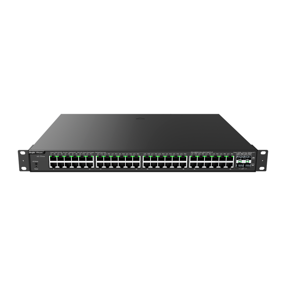 Reyee Switch PoE Cloud Layer 2 - 48 Gigabit PoE porte + 4 Gigabit SFP - 30W per port 802.3af/at / Maksimum 370W - Static LAG/DHCP Snoop/IGMP Snoop/Port Mirror - VLAN/Port Isolation/STP/RSTP/ACL/QoS/LACP/SNMP - Rack
