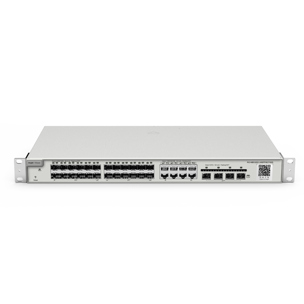 Reyee Switch Cloud Administrerbar L2+ - 24 SFP porte + 8 Combo RJ45/SFP + 4 SFP+ - (24 + 8) 10/100/1000 Mbps + 4 SFP+ 10 Gbps - VLAN/Port Isolation/STP/RSTP/ACL/QoS - Static LAG/DHCP Snoop/IGMP Snoop/Port Mirror - Rack-monterbar