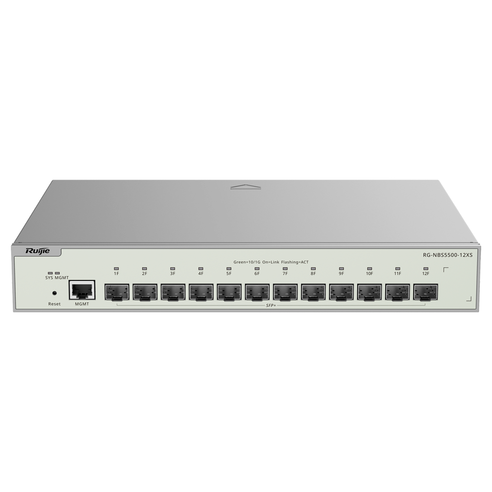 Reyee Switch Cloud Layer 3 - 12x SFP+ 10Gbps + 1x Mgmt - VCS/Static Routing/RIP/OSPF - Static LAG/DHCP Snoop/DHCP SERVER/IGMP Snoop - VLAN/Port Isolation/STP/RSTP/ACL/QoS - Rack