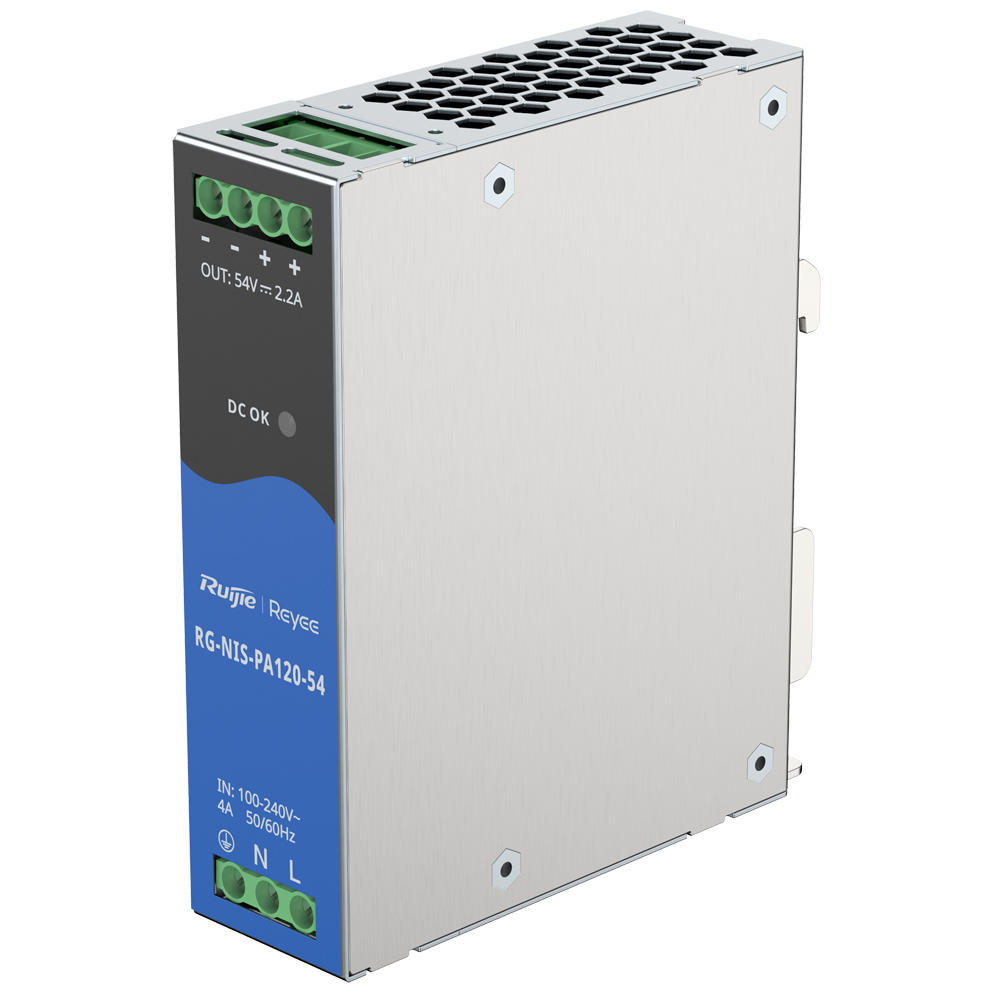 Reyee Industrial Strømforsyning - DC udgang 54 V 2,2A / 120 W - 2 DC udgange - Indgangsspænding 100 V ~ 240 V - 125 (H) x 35 (W) x 100 (D) mm - DIN skinne montering
