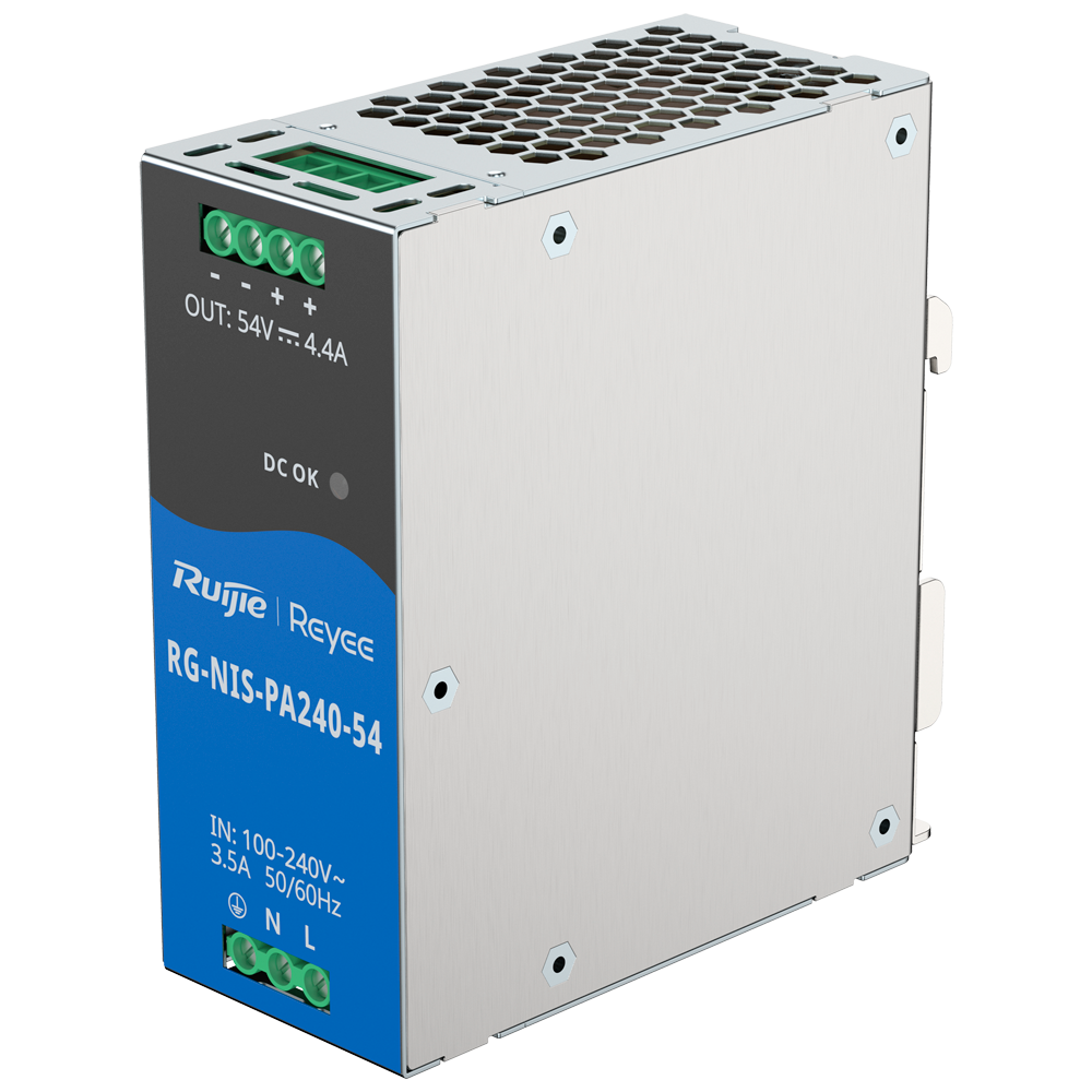 Reyee Industrial Strømforsyning - DC udgang 54 V 4,4A / 240 W - 2 DC udgange - Indgangsspænding 100 V ~ 240 V - 125 (H) x 52 (W) x 110 (D) mm - DIN skinne montering