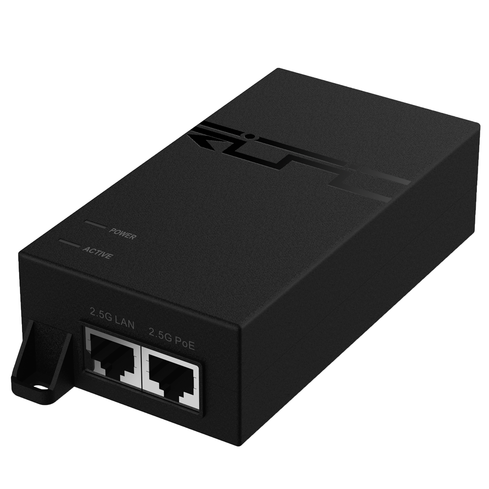 Ruijie - Hi-PoE Injector IEEE802.3bt - RJ45 MultiGigabit 10/100/1000/2500 Mbps porte - Strøm 60 W - Maksimal afstand 100 m - Kompakt design