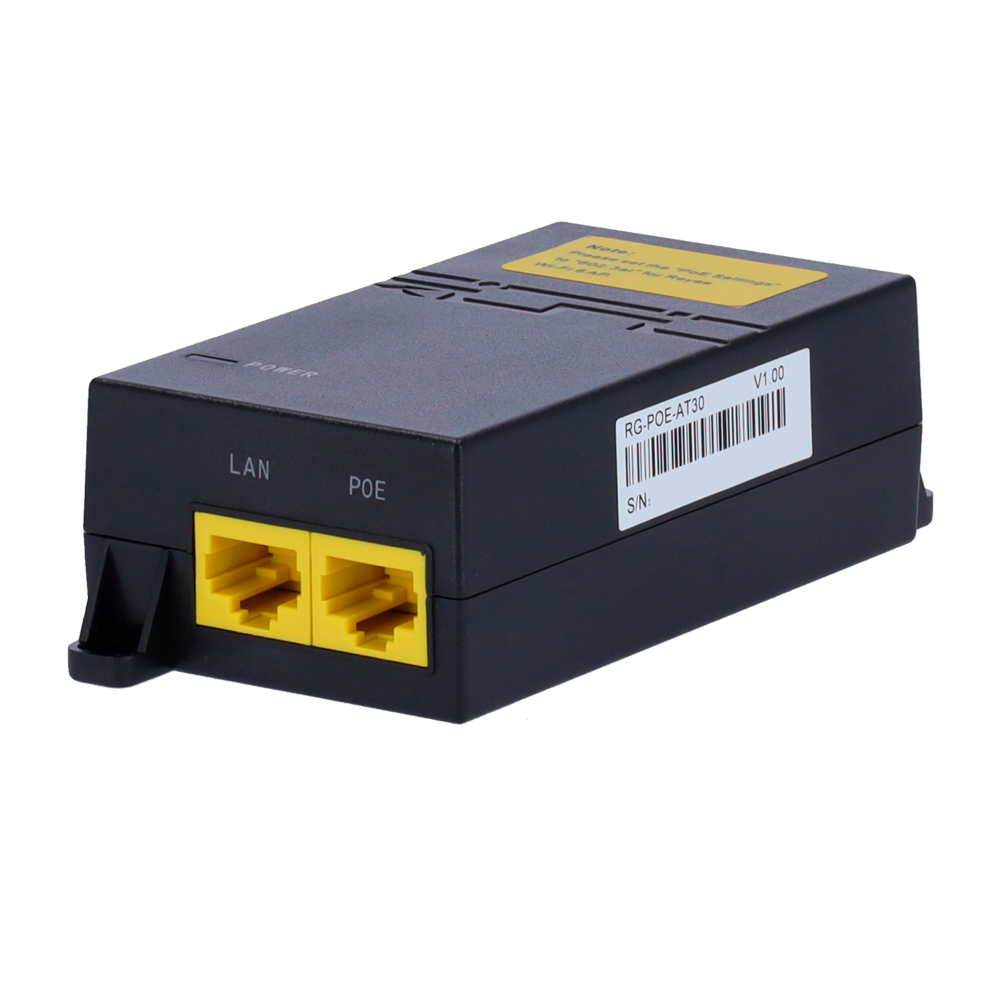 Ruijie - Passiv PoE Injector - RJ45 porte 10/100/1000 Mbps - Strøm op til 30W ved 52V - Maksimal afstand 100 m - Kompakt design