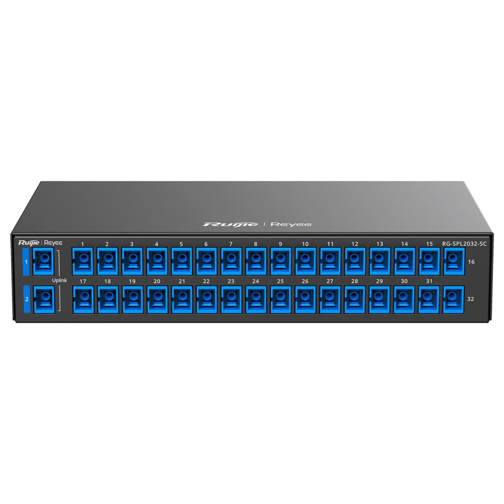 Reyee Passiv Optisk Splitter - Bølgelængde 1260 nm til 1650nm - Kompatibel med e-Lighten Reyee løsning - 2 x SC uplink stik - 32 x SC stik til UNO's - Rack- og vægmonterbar