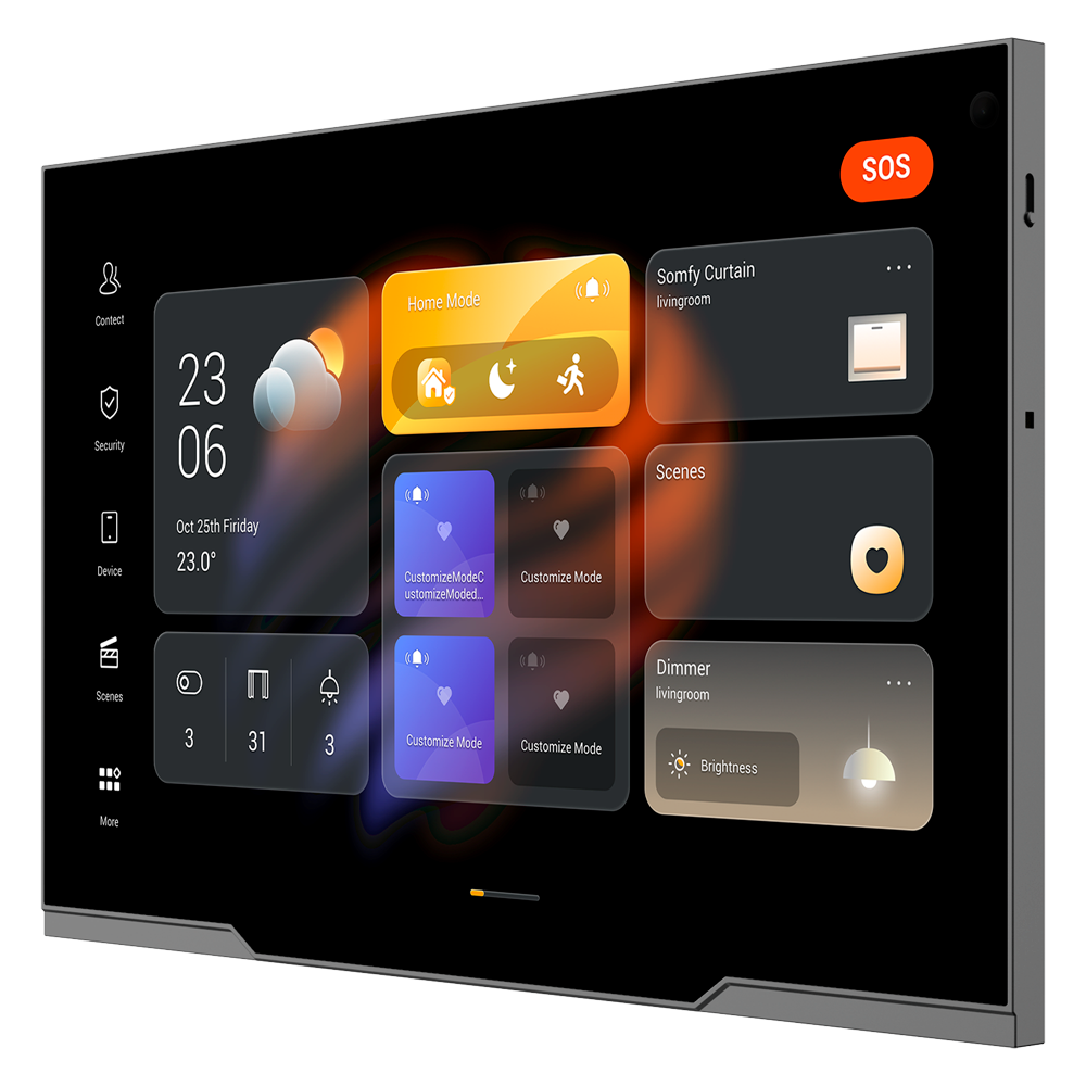 Android 12.0 monitor til hjemmeautomatisering - TFT display på 12" | Tredjepartsapplikationer - Tovejs audio | Video intercom monitor - TCP/IP, WiFi, Bluetooth, ZigBee, KNX, SIP - Miljøsensorer 2 relæer - Forbindelse via Cloud