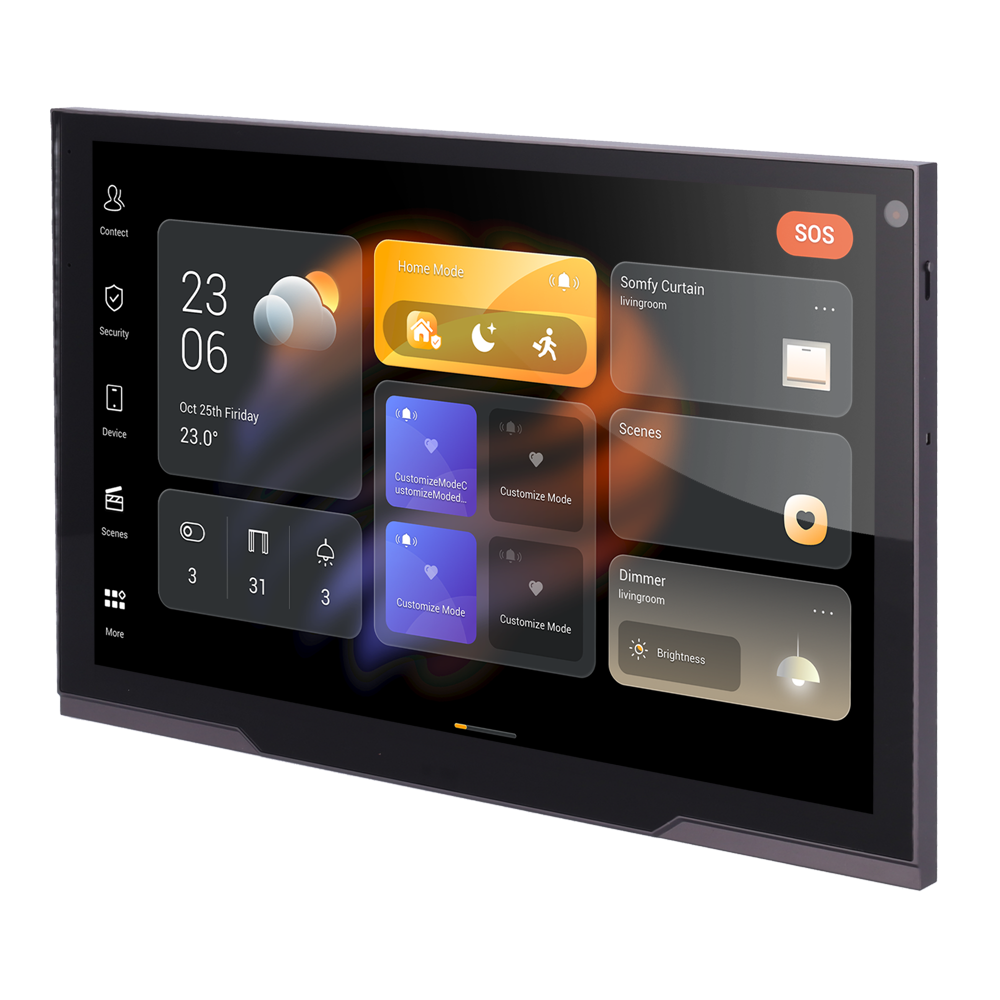 Android 12.0 monitor til hjemmeautomatisering - TFT display på 12" | Tredjepartsapplikationer - Tovejs audio | Video intercom monitor - TCP/IP, PoE, WiFi, Bluetooth, ZigBee, SIP - Miljøsensorer 2 relæer - Forbindelse via Cloud
