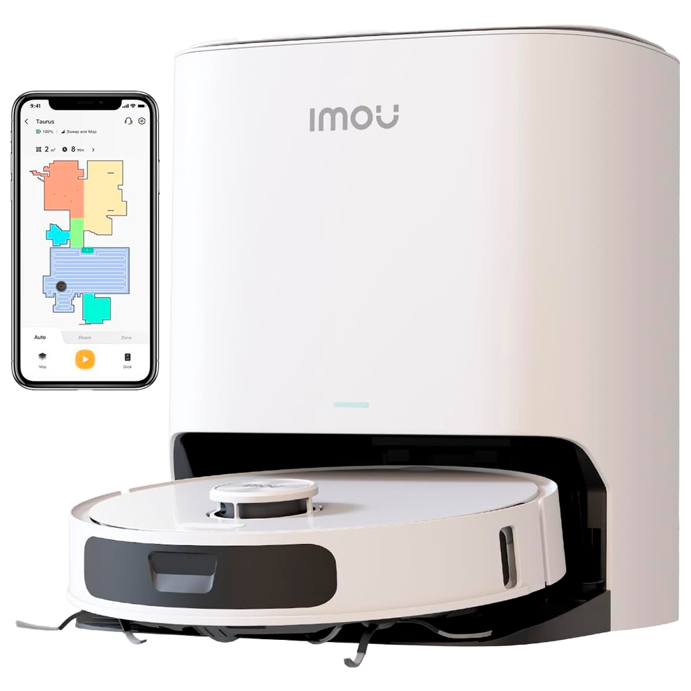 Imou Robotstøvsuger RV3 - 8500Pa / 6400 mAh - Fejning, Støvsugning og Gulvvask - Selv-rengøring - Ladestation - Styring fra App